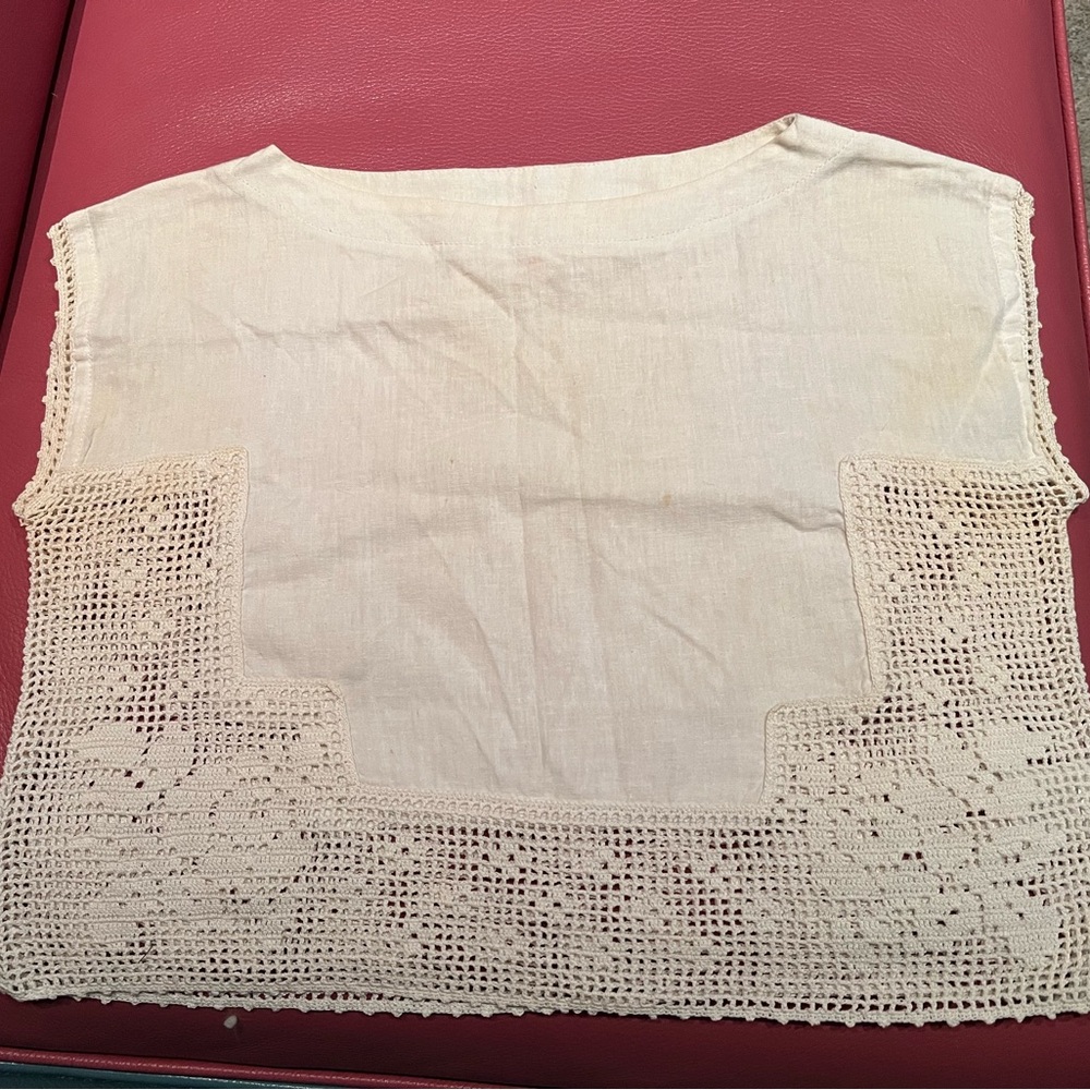 Cream Cropped Boxy Blouse with Lace Detail